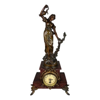 Vintage Bronze and Marble Sculpture Figurine Statue Clock For Sale