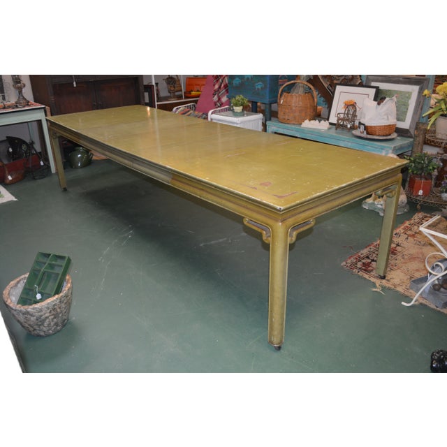 1950s Vintage Green Wooden Asian / Chinoiserie Dining Table with 3 Leaves For Sale - Image 13 of 13