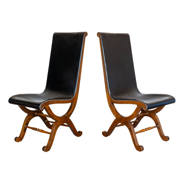 Spanish Dining Chairs in Oak and Leather by Pierre Lottier Valmazan, 1960s, Set of 2 For Sale