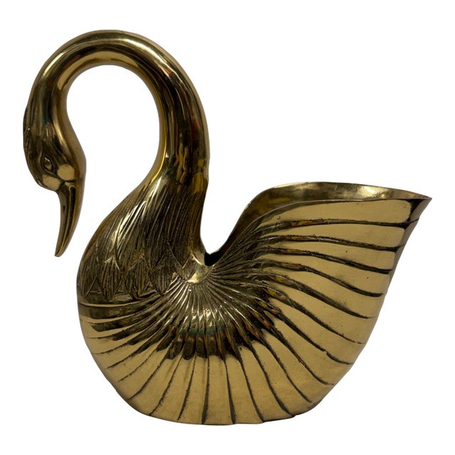 1980s Brass Swan Planter For Sale