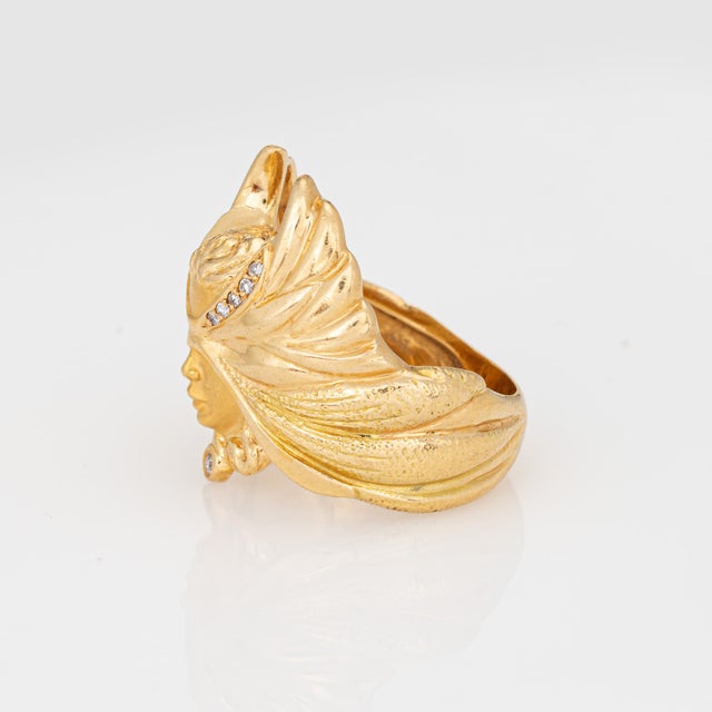 Mid 20th Century Mid 20th Century Carrera Y Carrera Masked Angel Ring Diamond 18k Gold Sz 6.75 Signed Jewelry For Sale - Image 5 of 7