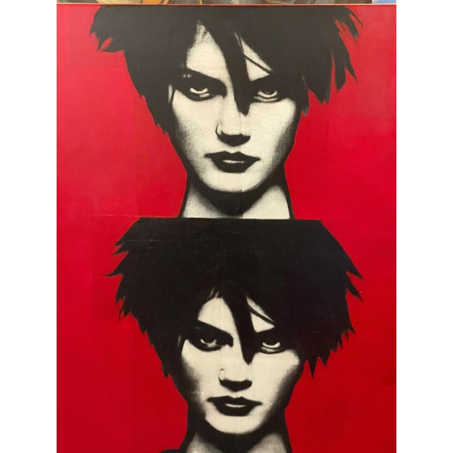 Red Graphic Mixed Media on Canvas For Sale - Image 8 of 13