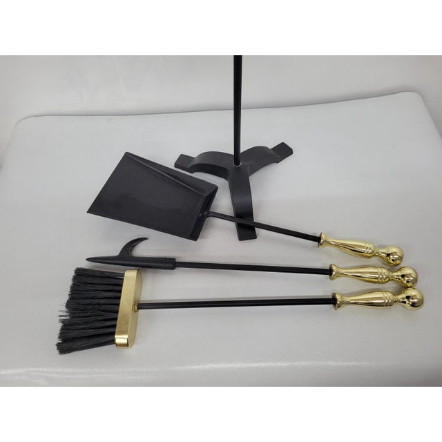 Vintage Brass & Cast Iron Fireplace Mantel Tools For Sale - Image 4 of 8