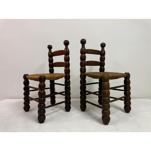 Set of French Turned Wood Chairs with Rush Seats, 1940s For Sale - Image 11 of 18