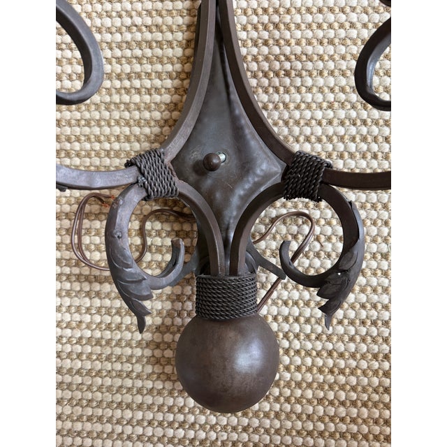1990s 1990s 2 Light Iron Sconce With Leaf Motif For Sale - Image 5 of 5