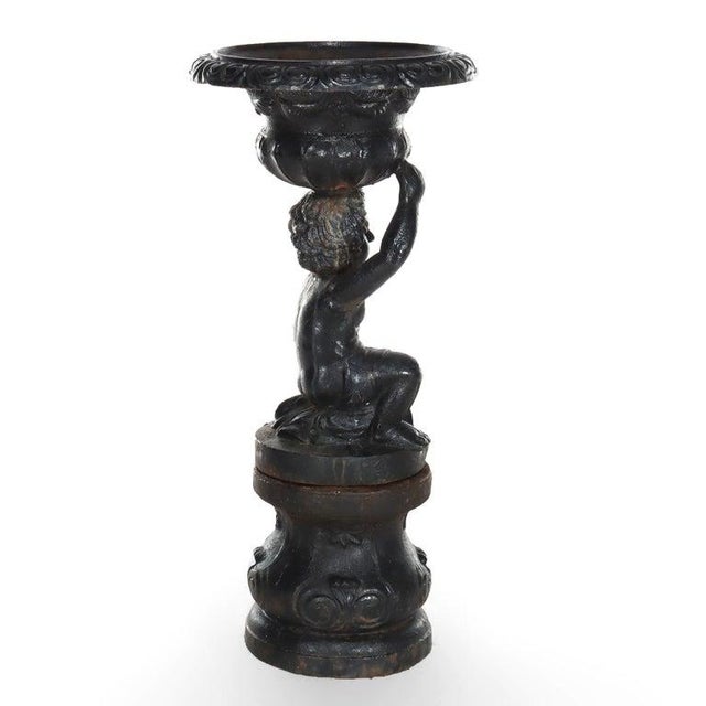 Antique Neoclassical Cast Iron Figural Cherub Garden Urn C1890 For Sale - Image 9 of 10