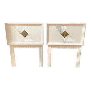 Mid 20th Century White Lacquer & Bronze Palm Tree Medallion Twin Beds - a Pair