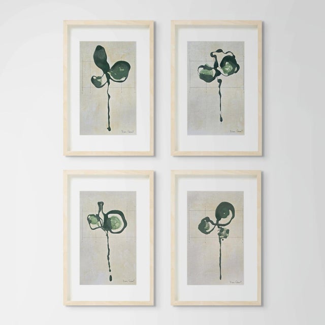 Wood 14.2" by 18.9" Set of 4 - Contemporary Dark Green Botanical Organic Modern Original Oil Paintings / Herbarium / Floral / Earth Tones For Sale - Image 7 of 8