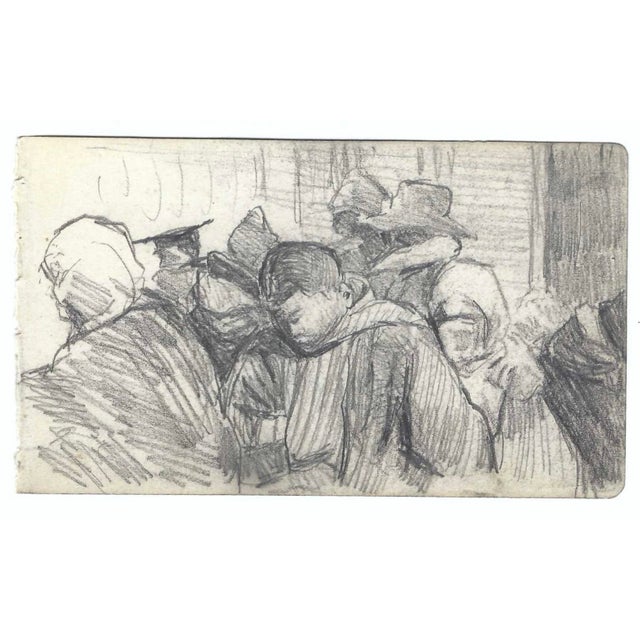 Drawing of a group of people by a Japanese artist. Some pages are signed by the artist Shirosu and dated, this one is...