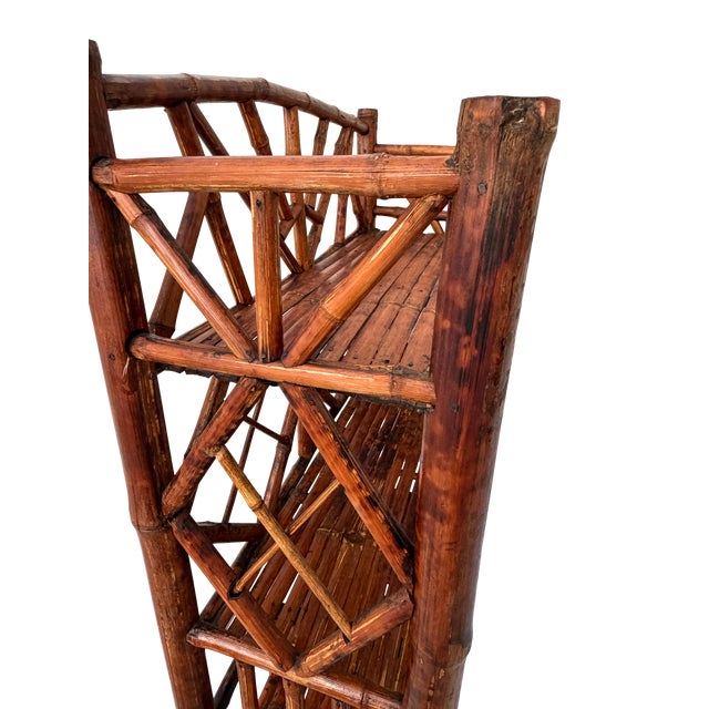 Vintage Chinoiserie Tortoiseshell Bamboo & Rattan 4-Tier Etagere Bookshelf For Sale - Image 11 of 12