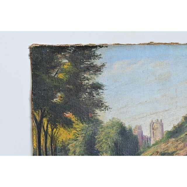 French Vintage Landscape Painting with Cathedral For Sale - Image 4 of 9