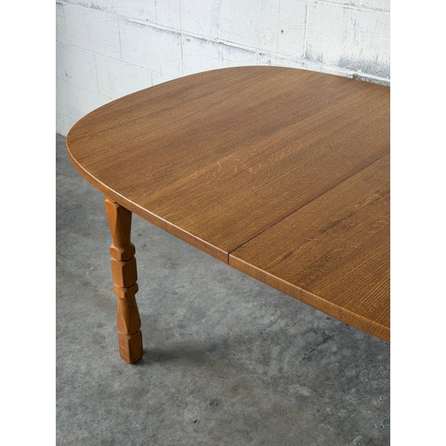 Brown Oak Oval Non-Extendable Dining Table With Turned Oak Legs Vintage Mid-Century Modern 1970s For Sale - Image 8 of 10