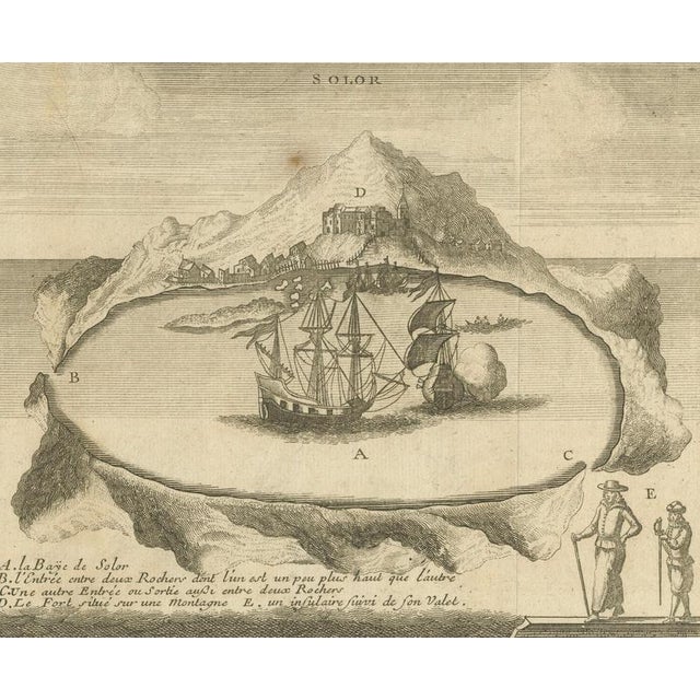 Solor Island View, Indonesian Harbor Engraving, French Voyage Plate c.1700 For Sale - Image 3 of 10