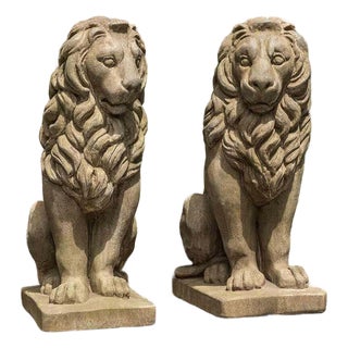 Sentry Lion Set Brown Concrete Statue For Sale
