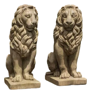 Sentry Lion Set Brown Concrete Statue