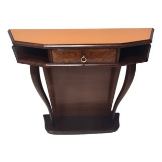 Vintage Beech and Walnut Root Console Table with Orange Glass Top, 1950s For Sale