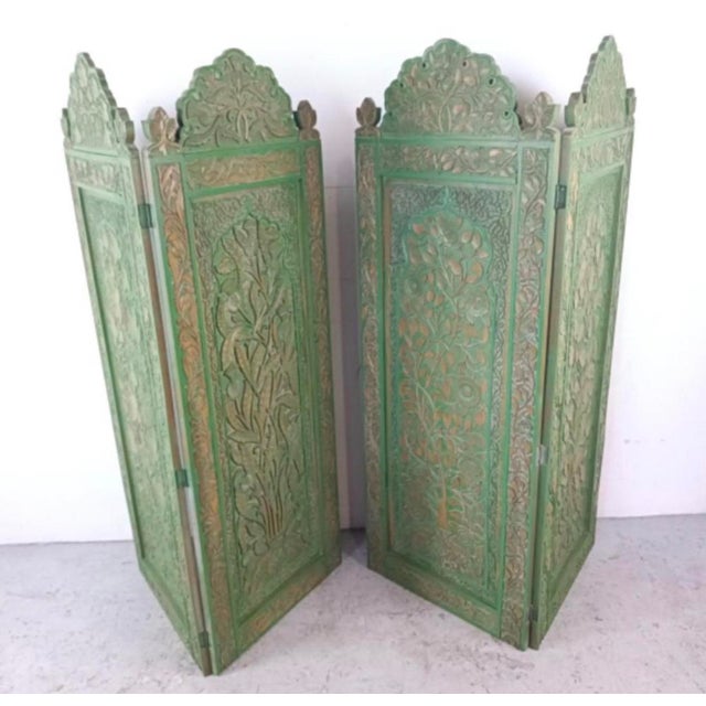 1930s Four Carved Indian Style Wooden Panels in Green For Sale In New York - Image 6 of 6