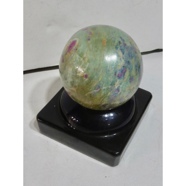 Stone Mineral Specimen Sphere on Amthyest Glass Stand For Sale - Image 7 of 10
