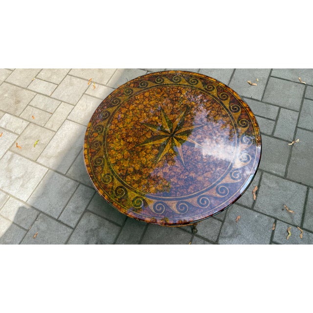 1990s Maitland-Smith Tortoise Finish Round Coffee Table With Brass Paw Feet For Sale - Image 9 of 16