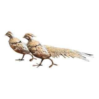 Italian Silver-Plated Bronze Pheasant Sculptures, 1970, Set of 2 For Sale