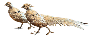 Italian Silver-Plated Bronze Pheasant Sculptures, 1970, Set of 2