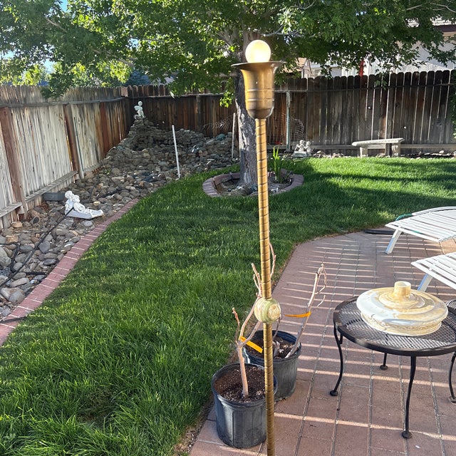 Metal Art Deco 1930's Torchere Lamp With Large Agate Ball and Original Shade For Sale - Image 7 of 7