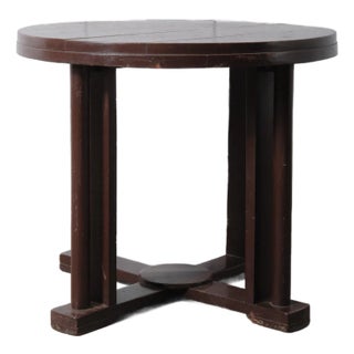 Vintage Dark Brown Wooden Round Side Table For Sale