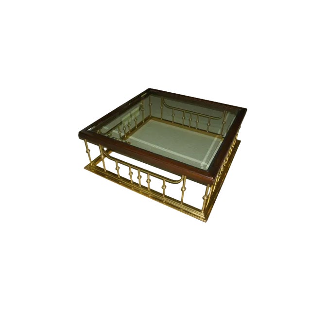 Wood Erwin Lambeth Glass Wood Brass Coffee Table For Sale - Image 7 of 7
