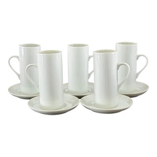 1960s LaGardo Tackett for Schmid Porcelain Demitasse Espresso 4" Cups With Saucers - Service for 5 For Sale