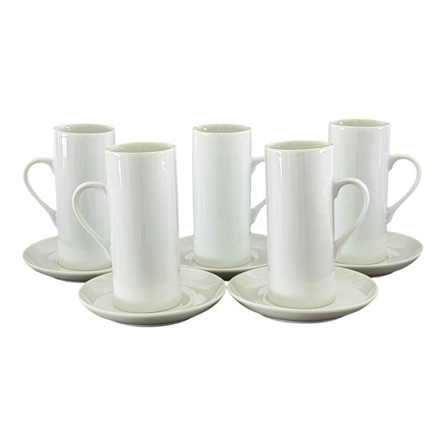 1960s LaGardo Tackett for Schmid Porcelain Demitasse Espresso 4" Cups With Saucers - Service for 5 For Sale