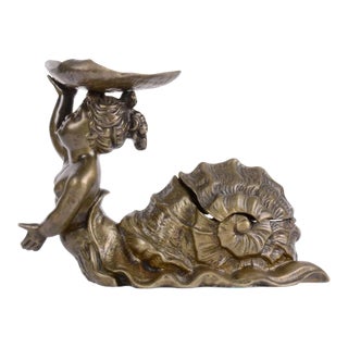 Early 20th Century Fantasy Snail Maiden Bronze Inkwell Holder For Sale