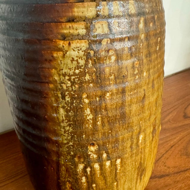 Brown Large Studio Ceramic Vessel Midcentury Floor Vase Art For Sale - Image 8 of 11