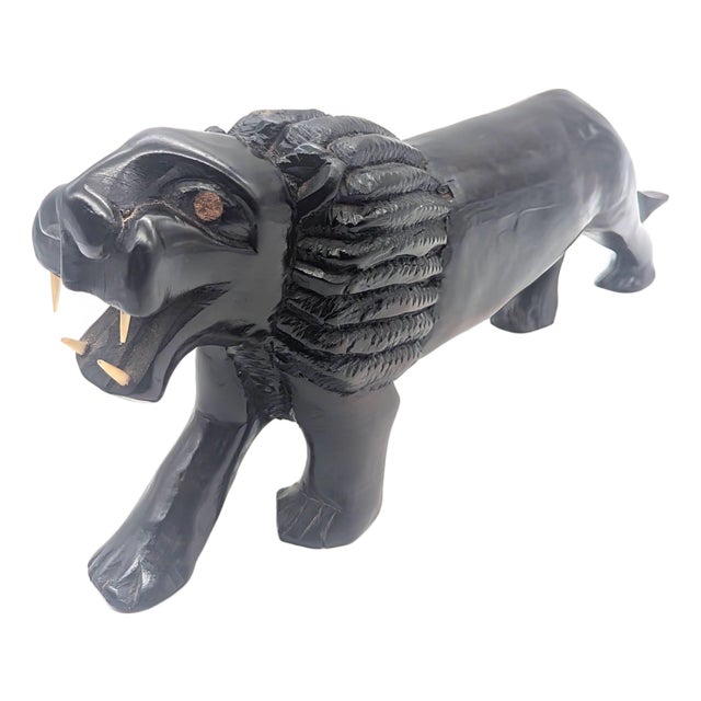 Mid 20th Century Kenyan Hand Carved Wood Lion For Sale