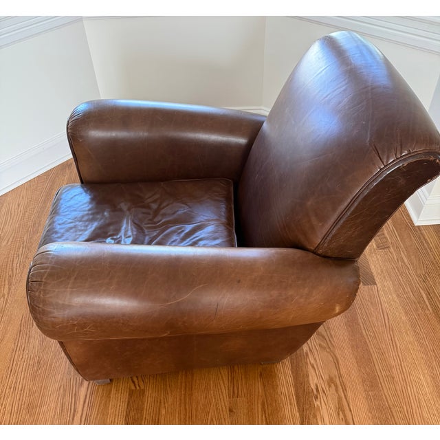 French Restoration Hardware 1920s Parisian Leather Club Chair (2) For Sale - Image 3 of 6