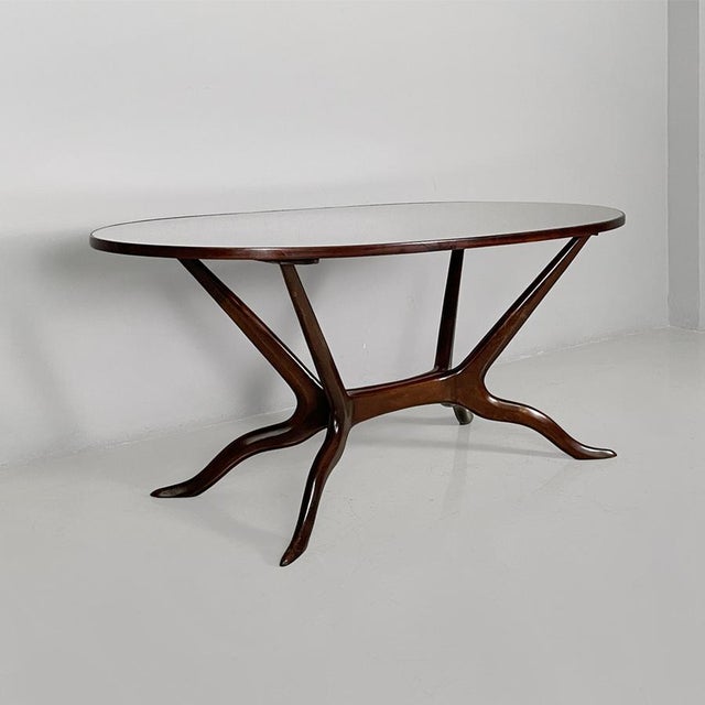 1950s Mid-Century Modern Italian Oval Wooden and Glass Table, 1950s For Sale - Image 5 of 18