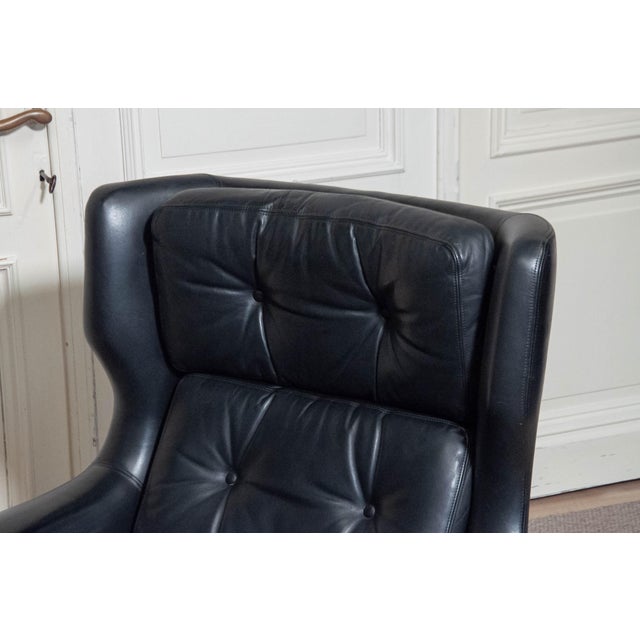 Vintage Black Leather Swivel Chair by H.W. Klein for Bramin Møbler, 1970s For Sale - Image 11 of 14