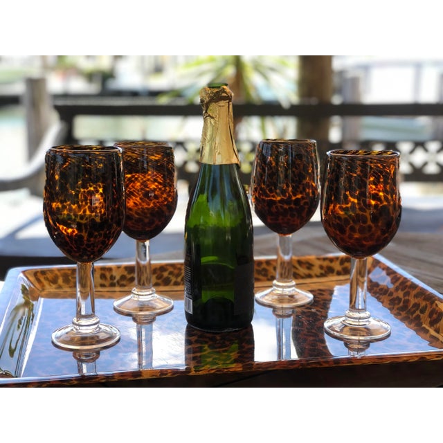 Glass Vintage Faux Tortoise Shell Wine Glasses- Set of 4 For Sale - Image 7 of 10