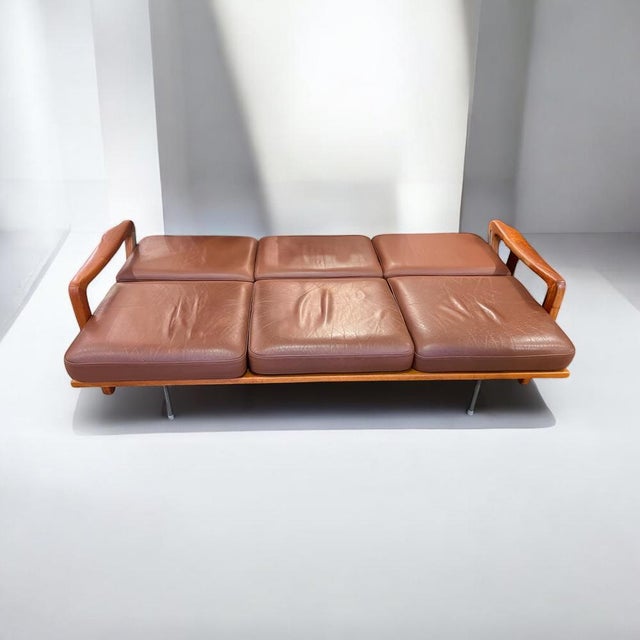 1970s Mid-Century Danish Modern Leather & Teak 3-Seater Sofa by Jens-Juul Christensen for JK, Denmark, 1960s For Sale - Image 5 of 7