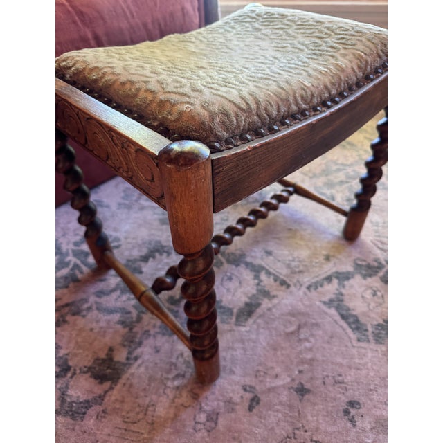 1910s Vintage Barley Twist Carved Wood Footstool For Sale - Image 5 of 5