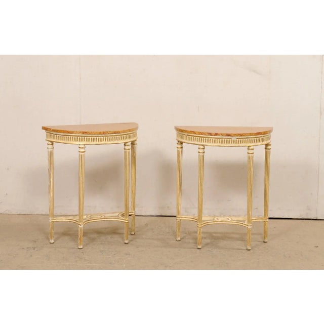 Italian Early 20th Century Italian Pair Antique Petite-Size Demi-Lunes For Sale - Image 3 of 11