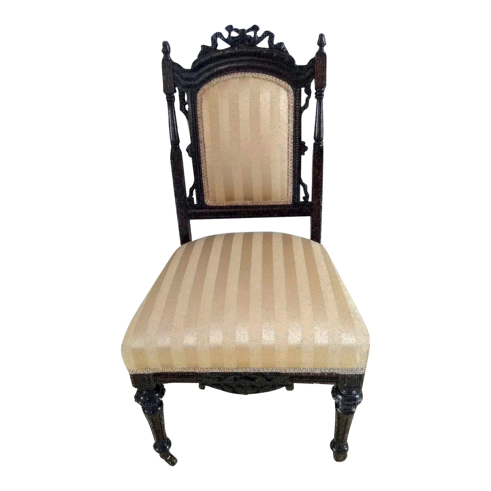 Late 19th Century Antique High Back Carved Wood Side Chair With