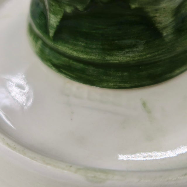 Italian Vintage Italian Bassano Majolica Green Leaf Pedestal Compote Bowl — Made in Italy For Sale - Image 3 of 9