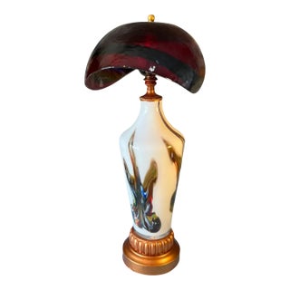 Murano Oval Art Glass Wine Colored Mushroom Abstract Table Lamp For Sale