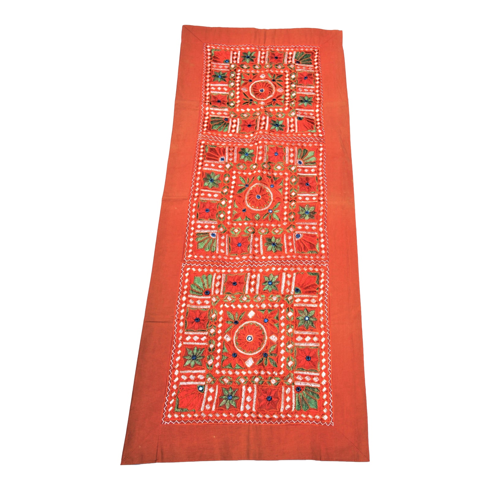 Vintage Orange Embroidered Indian Tapestry Table Runner in the Banjara Style Chairish