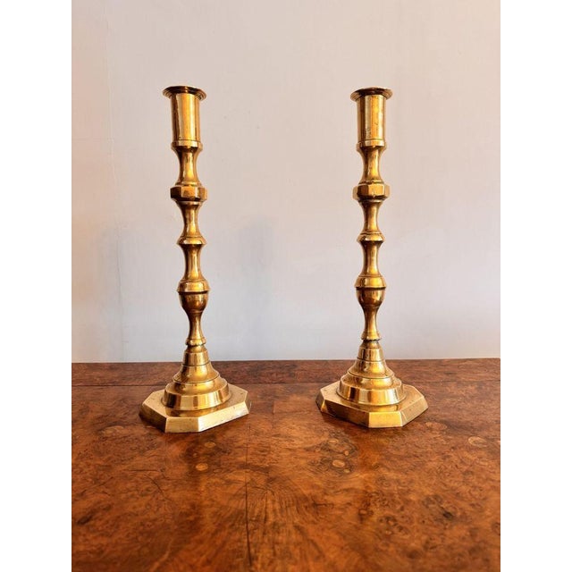 Large Antique Victorian Brass Candlesticks, 1880, Set of 2 For Sale - Image 4 of 8