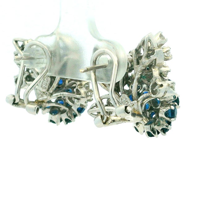 Metal 1970s Pair of Frantz Hingelberg Danish 14k Gold Sapphire and Diamond Floral Earrings For Sale - Image 7 of 16