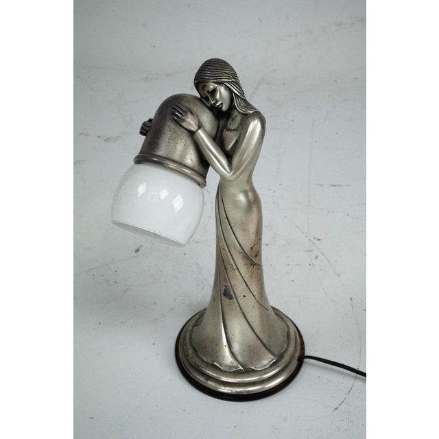 Silver Vermeil Figural Table Lamp with Opaline Glass, Italy, 1960s For Sale - Image 9 of 11