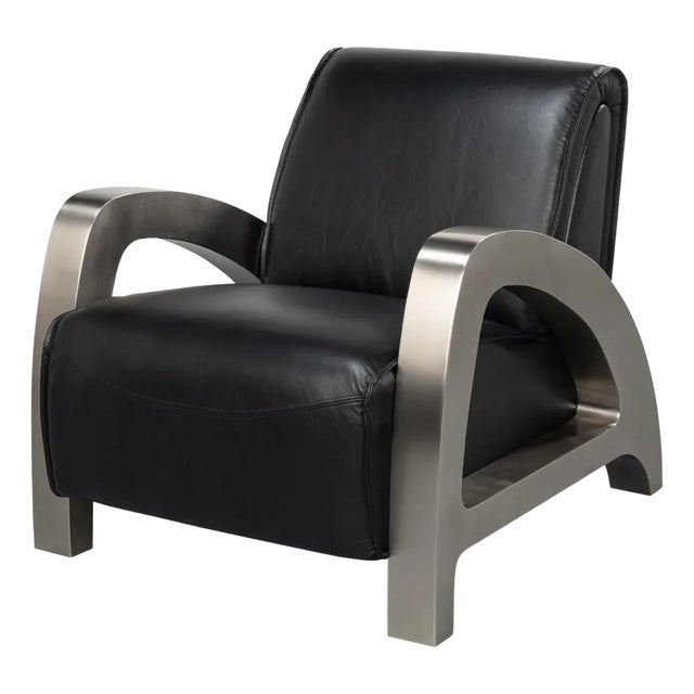 Industrial Black Leather Armchair For Sale