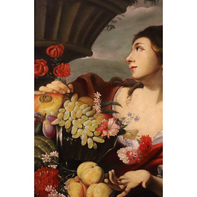 Abraham Brueghel, Girl with Flowers and Fruit, 1680, Oil on Canvas, Framed For Sale - Image 12 of 17