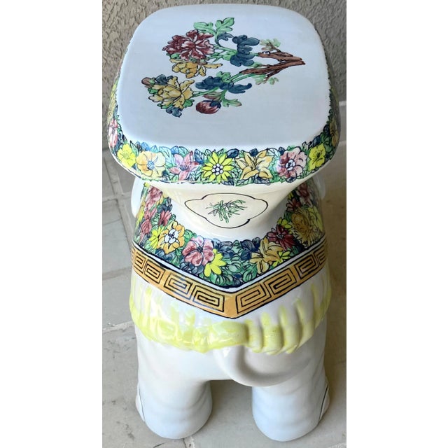 Off-white Whimsical Mid 20th-Century Highly Glazed Earthenware Elephant Garden Stool / Plant Stand For Sale - Image 8 of 18